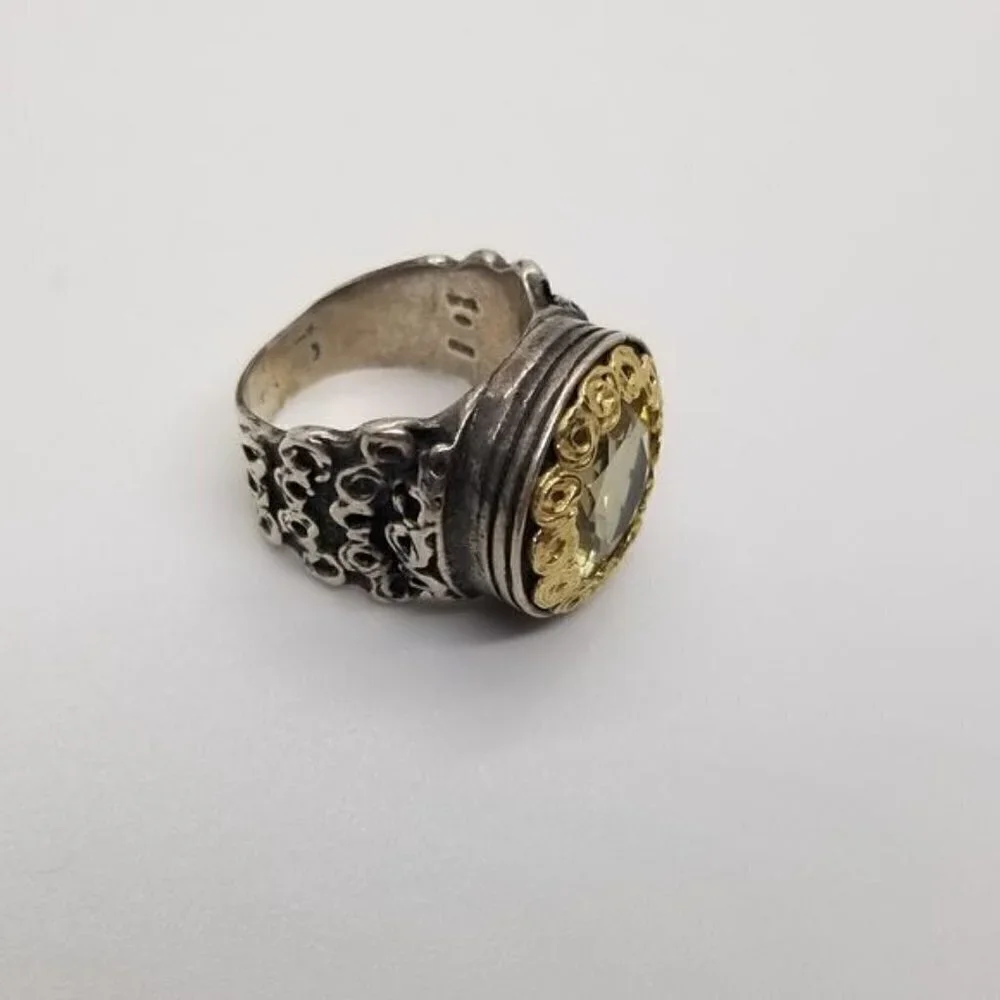 Golan Goldex YAM sterling silver ring with large yellow stone and 14 kt accent
